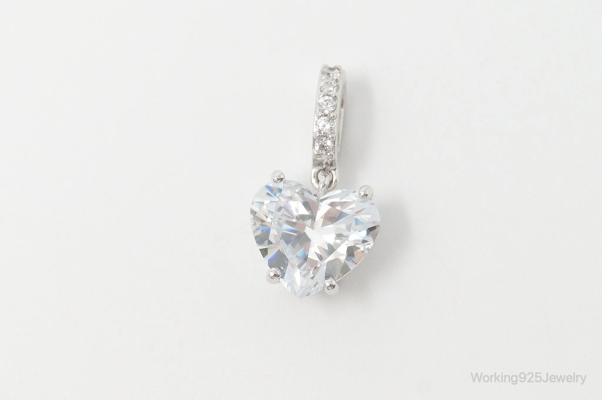Vintage Heart Cubic Zirconia Sterling Silver Necklace Pendant