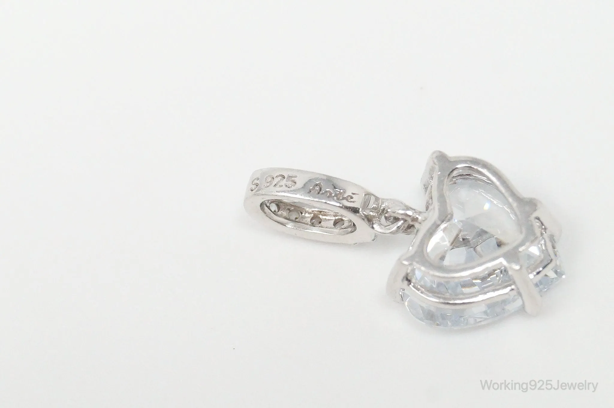 Vintage Heart Cubic Zirconia Sterling Silver Necklace Pendant