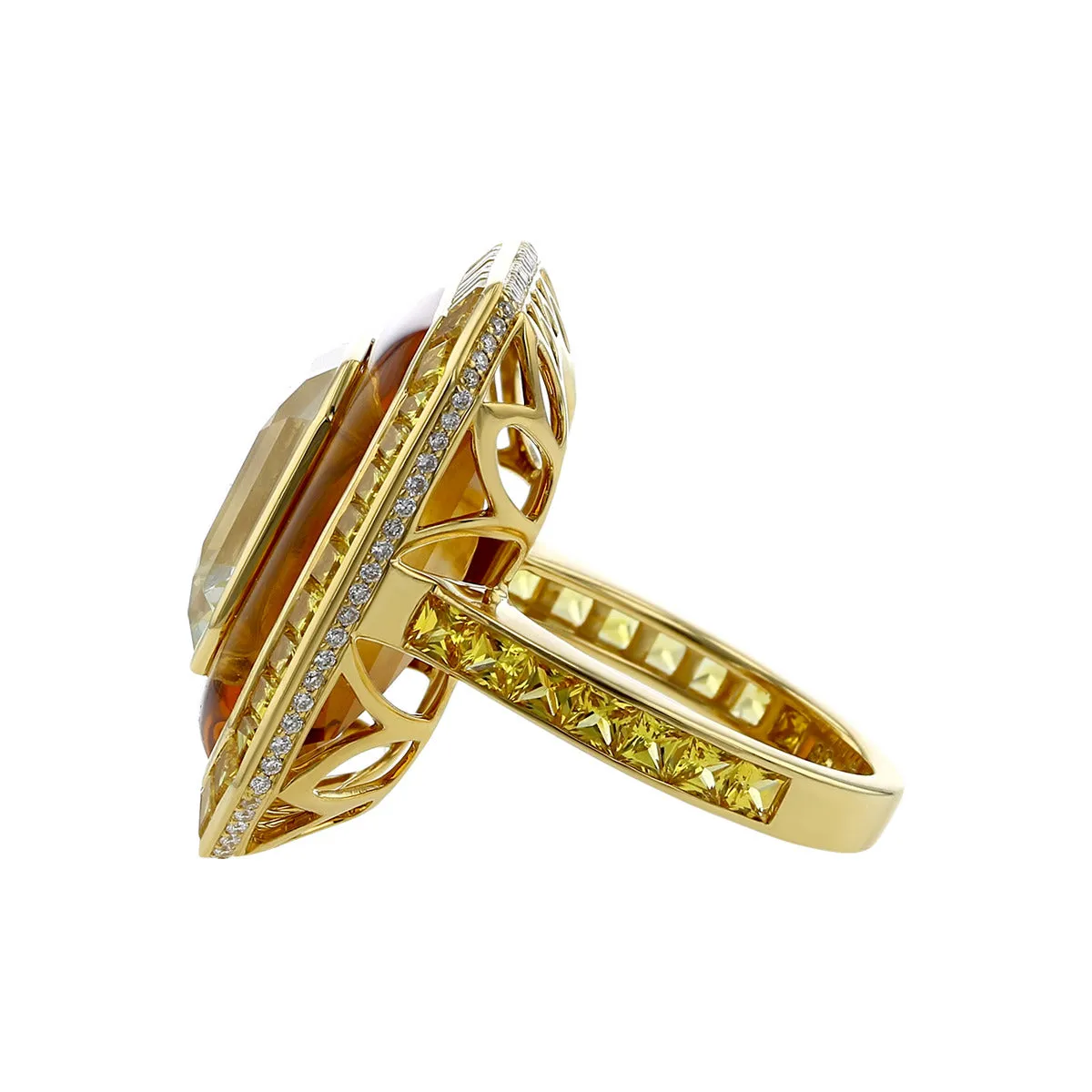 Yellow Sapphire, Citrine and Diamond Crystal Ring